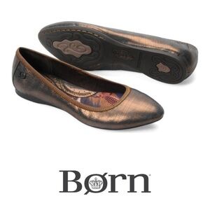 Born Halle Metallic Bronze Point Toe Slip On Ballet Flats